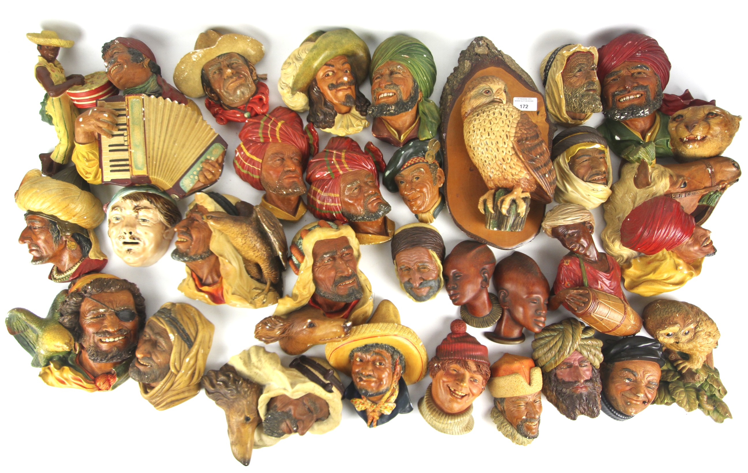 A collection of wall masks.