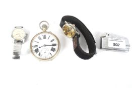 A pocket watch, watches and a Ronson lighter.
