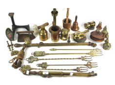 An assortment of brassware.