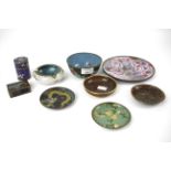 An assortment of Asian cloisonne enamel items.