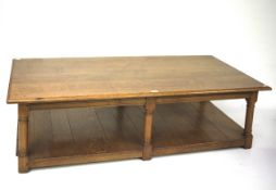An oak rectangular coffee table.
