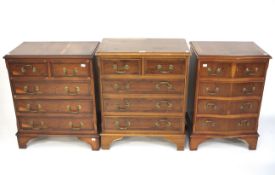 Three small contemporary burr walnut chests of drawers.