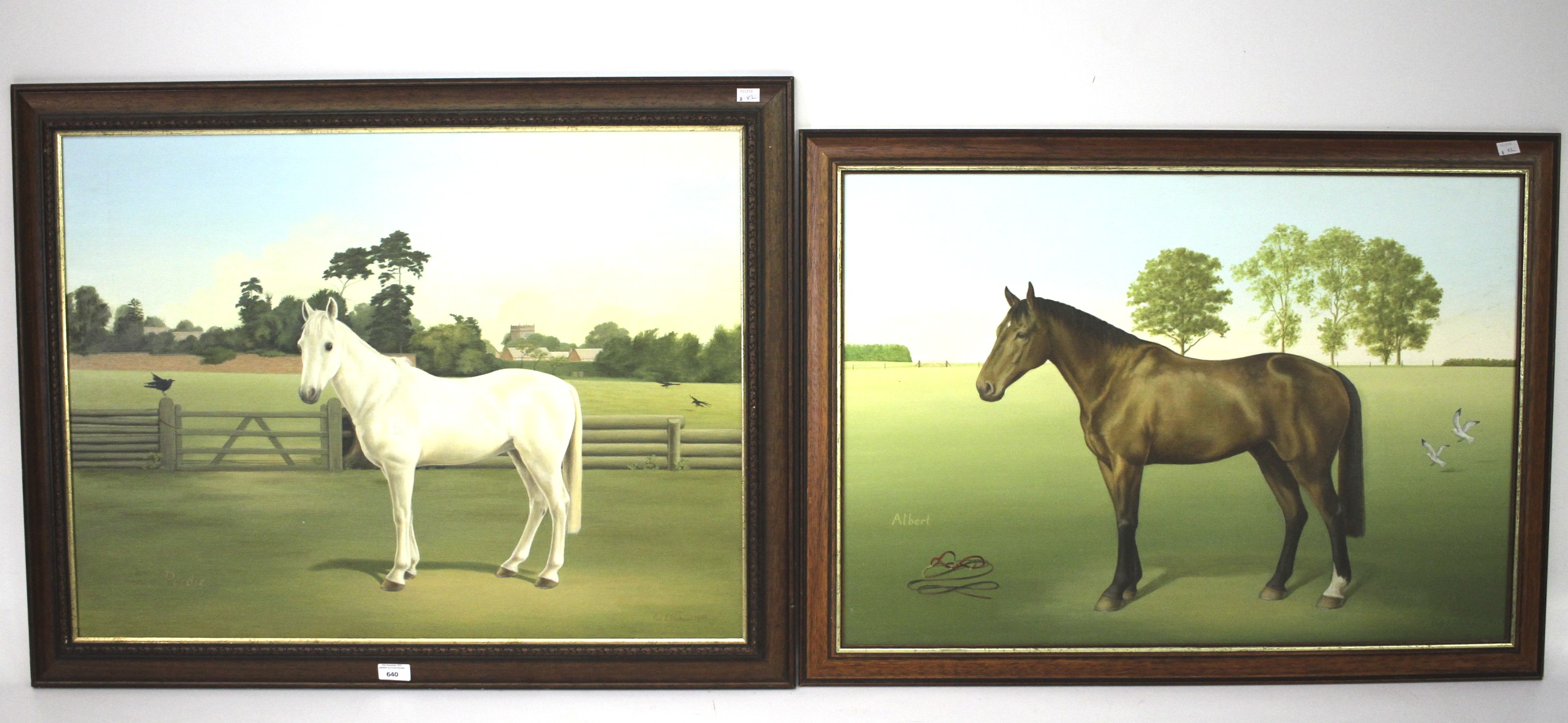 Two large equestrian oil on boards by Paul W Workman. Titled Purdie and Albert, dated 2004 and 1999.