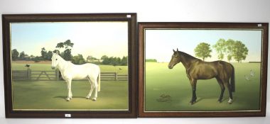 Two large equestrian oil on boards by Paul W Workman. Titled Purdie and Albert, dated 2004 and 1999.