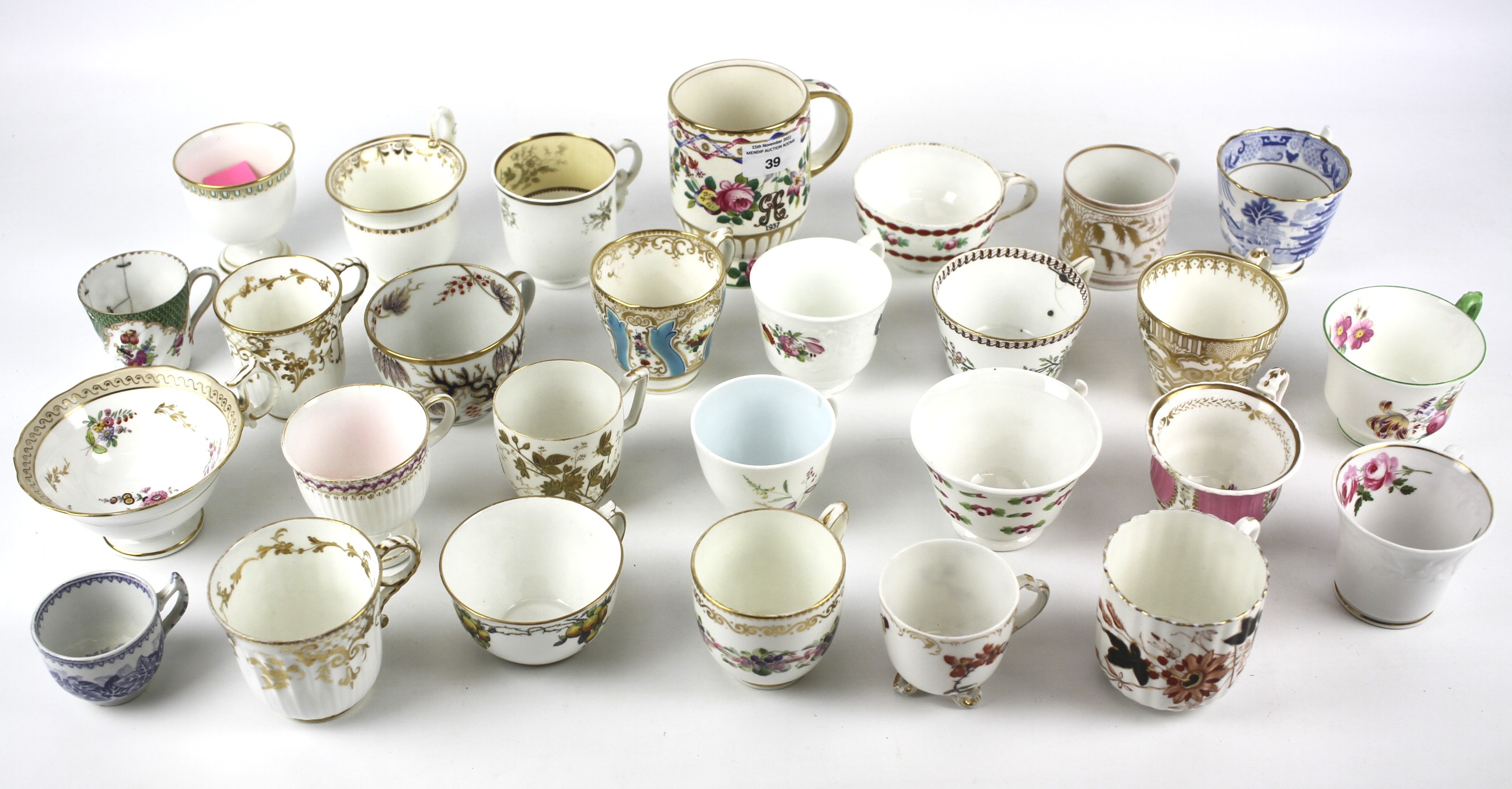 A large collection of 19th century and later ceramic and porcelain tea cups.