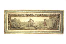 A framed fragment of an Aubusson style tapestry.