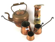 An assortment of copper to include a copper kettle,