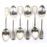 A set of six Victorian silver spoons. Maker James and Josiah Williams, Exeter 1856, weight 81.