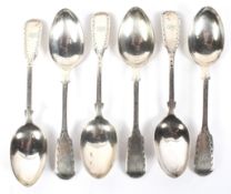 A set of six Victorian silver spoons. Maker James and Josiah Williams, Exeter 1856, weight 81.