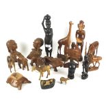 An assortment of wooden carvings.