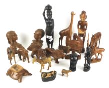 An assortment of wooden carvings.