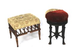 A late 19th century swivel piano stool and a rectangular stool.