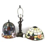 Two Tiffany style leaded glass lampshades.