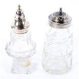 Two silver mounted glass sugar castors.