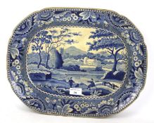 A 19th century blue and white pearlware shaped rectangular platter.