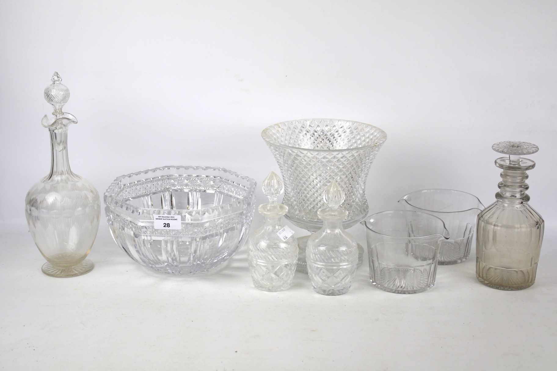 An assortment of 19th century and later cut glass.