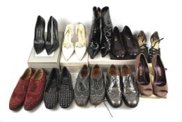 An assortment of designer shoes including Jimmy Choo.