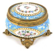 A 19th century gilt-metal mounted enamel bombe-shaped pin box and cover.
