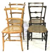 Two pairs of wooden framed chairs.