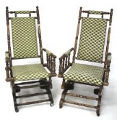 A pair of early 20th century turned wood rocking chairs.