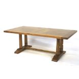 A large 20th century oak coffee table with burr wood veneer.