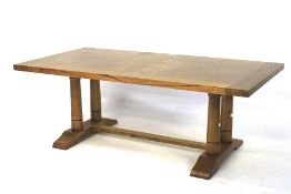 A large 20th century oak coffee table with burr wood veneer.