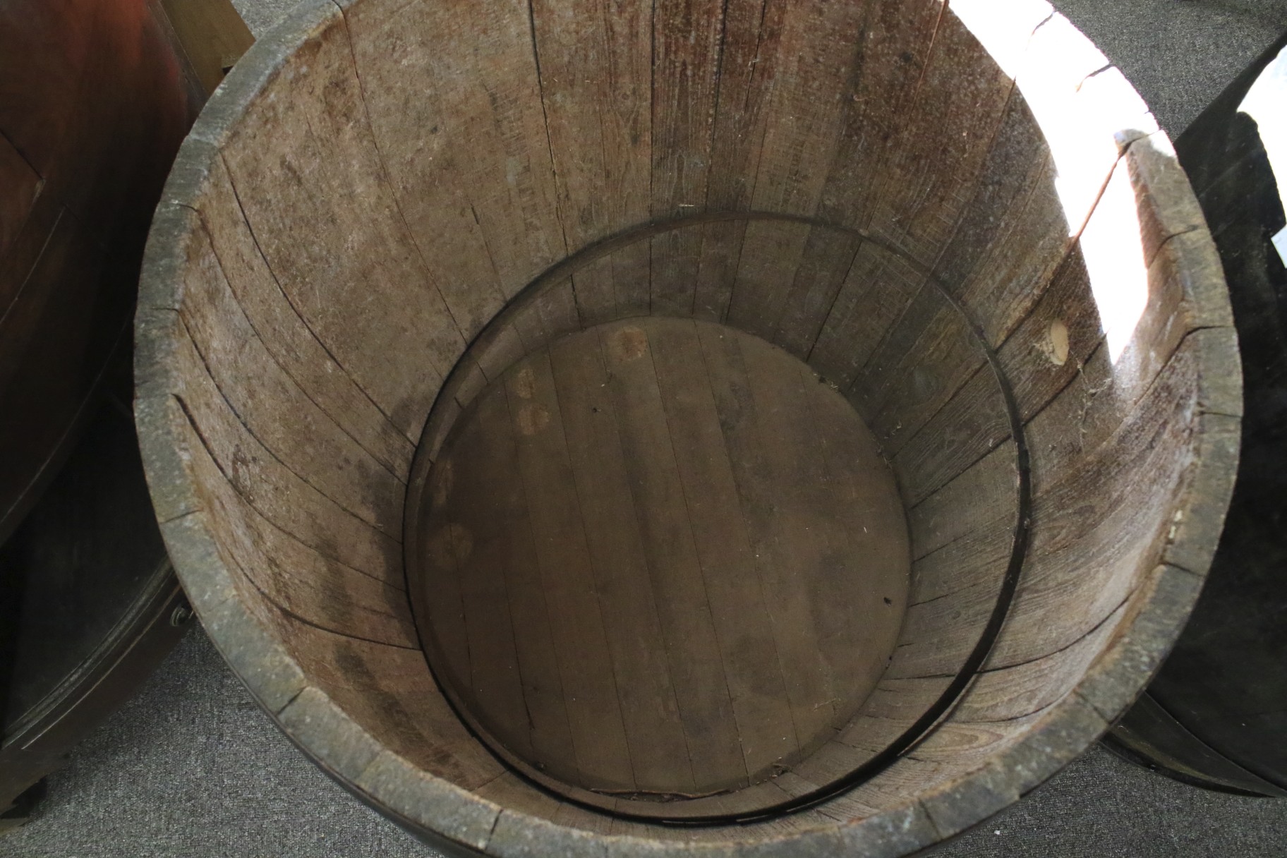 Two large coopered wooden barrels adapted into planters. - Image 2 of 3