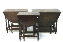 Three 19th century oak drop leaf tables.