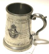 A mid-century commemorative military Battle of Britain pewter tankard.