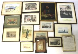 An assortment of pictures and prints. Including engravings, mostly framed and glazed.