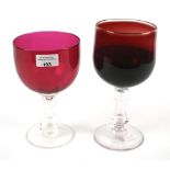 Two 19th century large cranberry tinted goblets.
