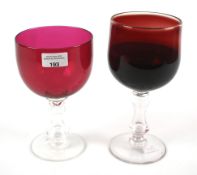 Two 19th century large cranberry tinted goblets.