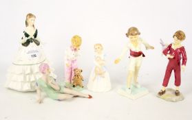 A collection of six ceramics figures.