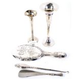 Five vintage silver table items.