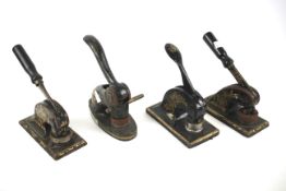 Four Victorian and later desk seals. Decorated in gilt on a black ground.