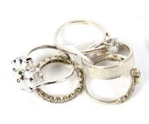 Collection of five ladies silver rings.