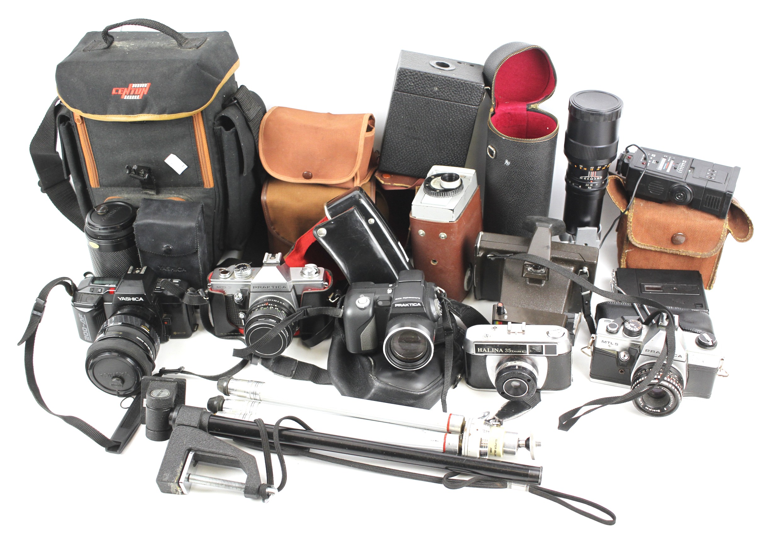 An assortment of cameras.