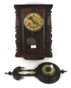 A Victorian barometer and wall clock.