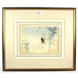 A Japanese woodblock print of a bird.