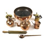 A quantity of 19th century and later copper and brass ware.