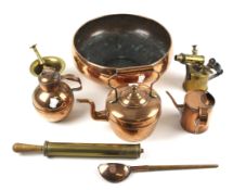 A quantity of 19th century and later copper and brass ware.