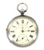 A late Victorian silver fusee coast guard's timekeeper open faced pocket watch.