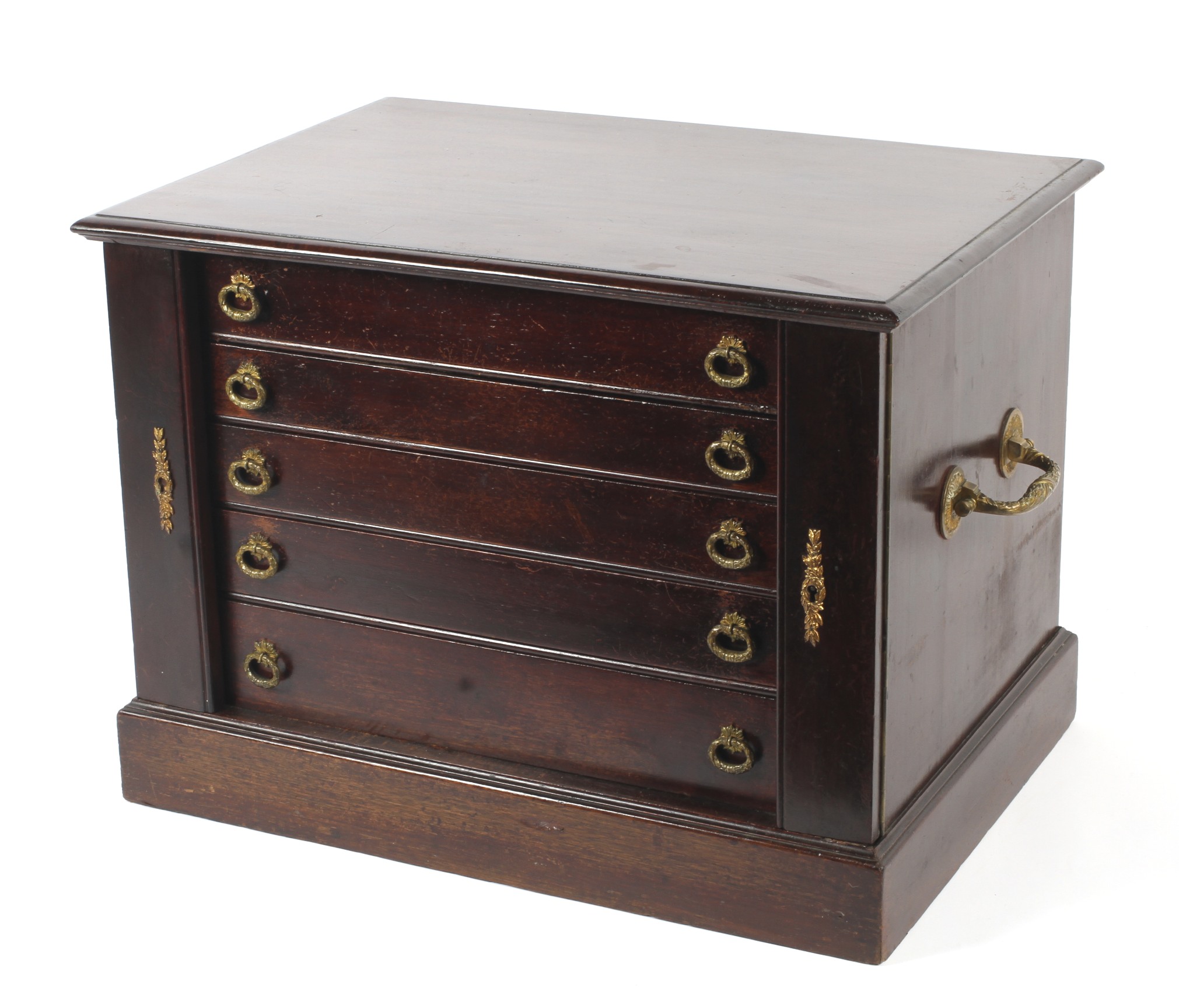 A Late Victorian Parisian mahogany canteen cabinet with five pull out drawers.