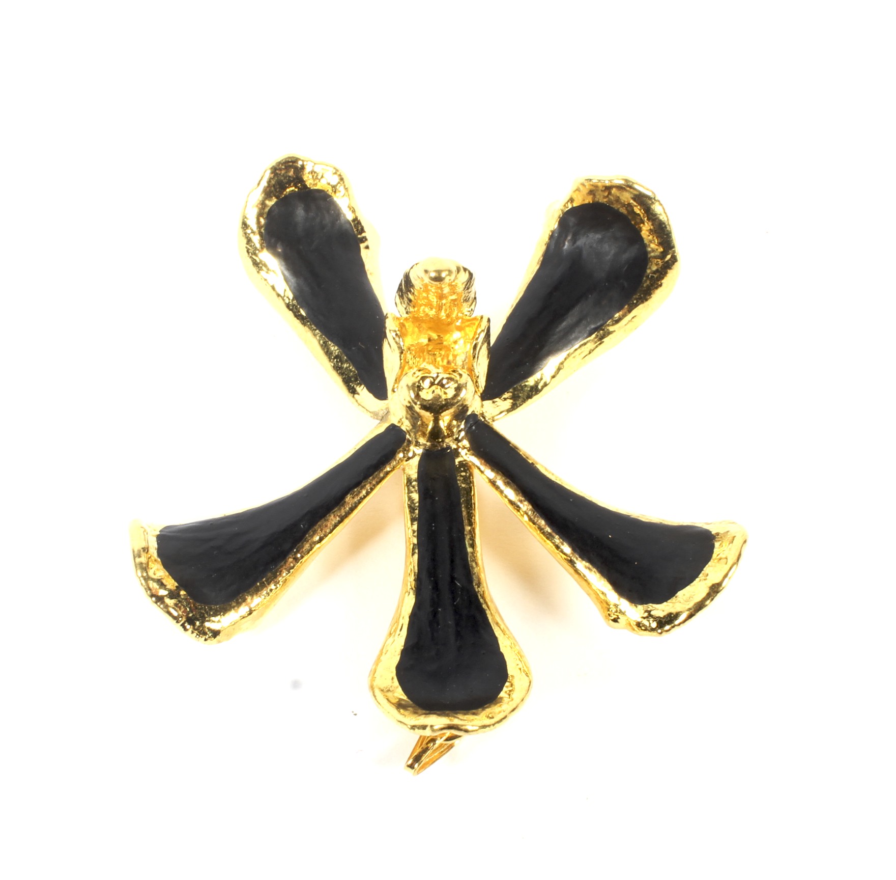 A Far Eastern gold-plated 'Black Orchid' brooch/pendant. Marked 'Risis 3C', approx.