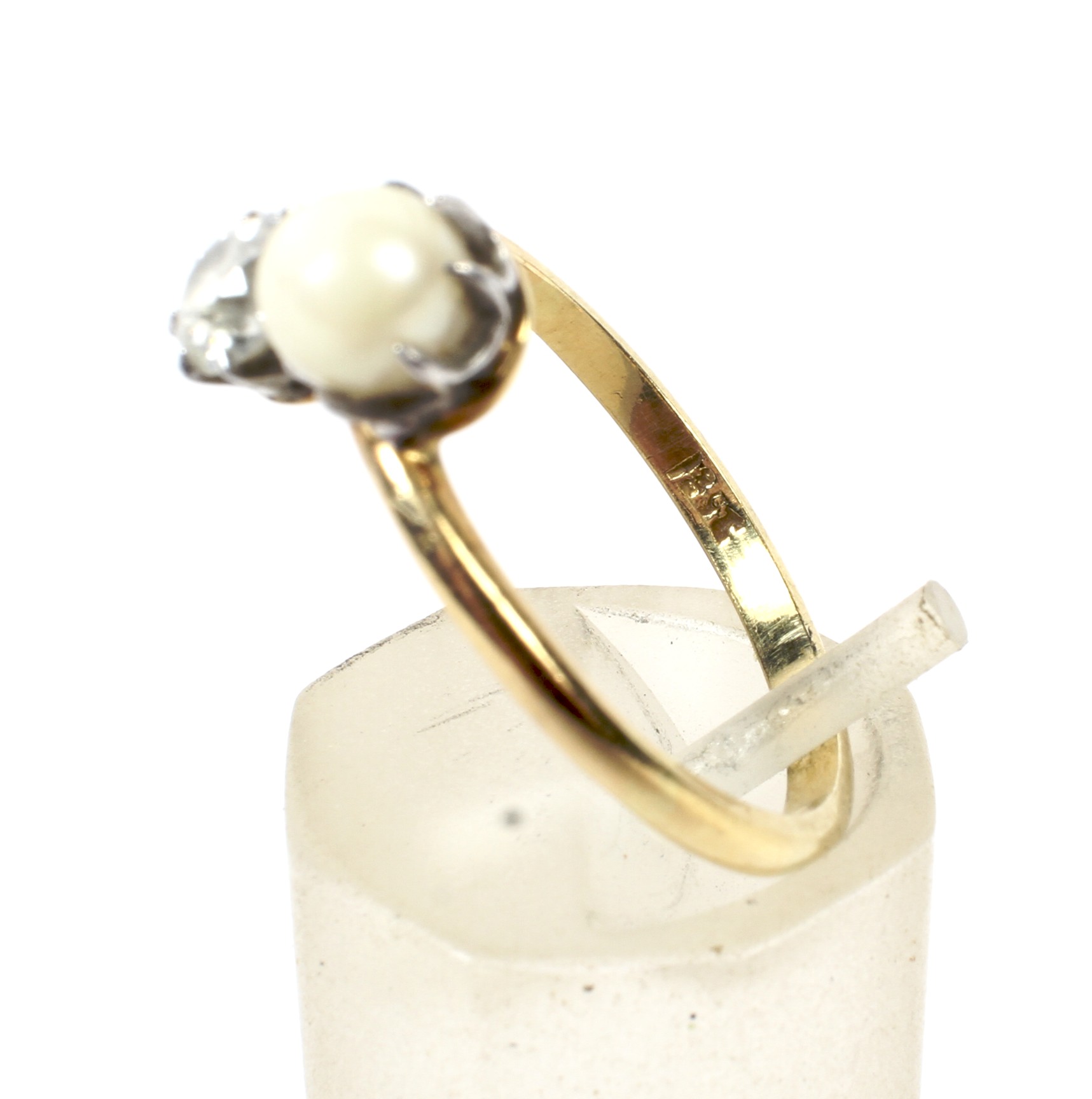 An early 20th century gold, diamond and cultured-pearl two stone ring. The old-cut diamond approx. - Image 4 of 4