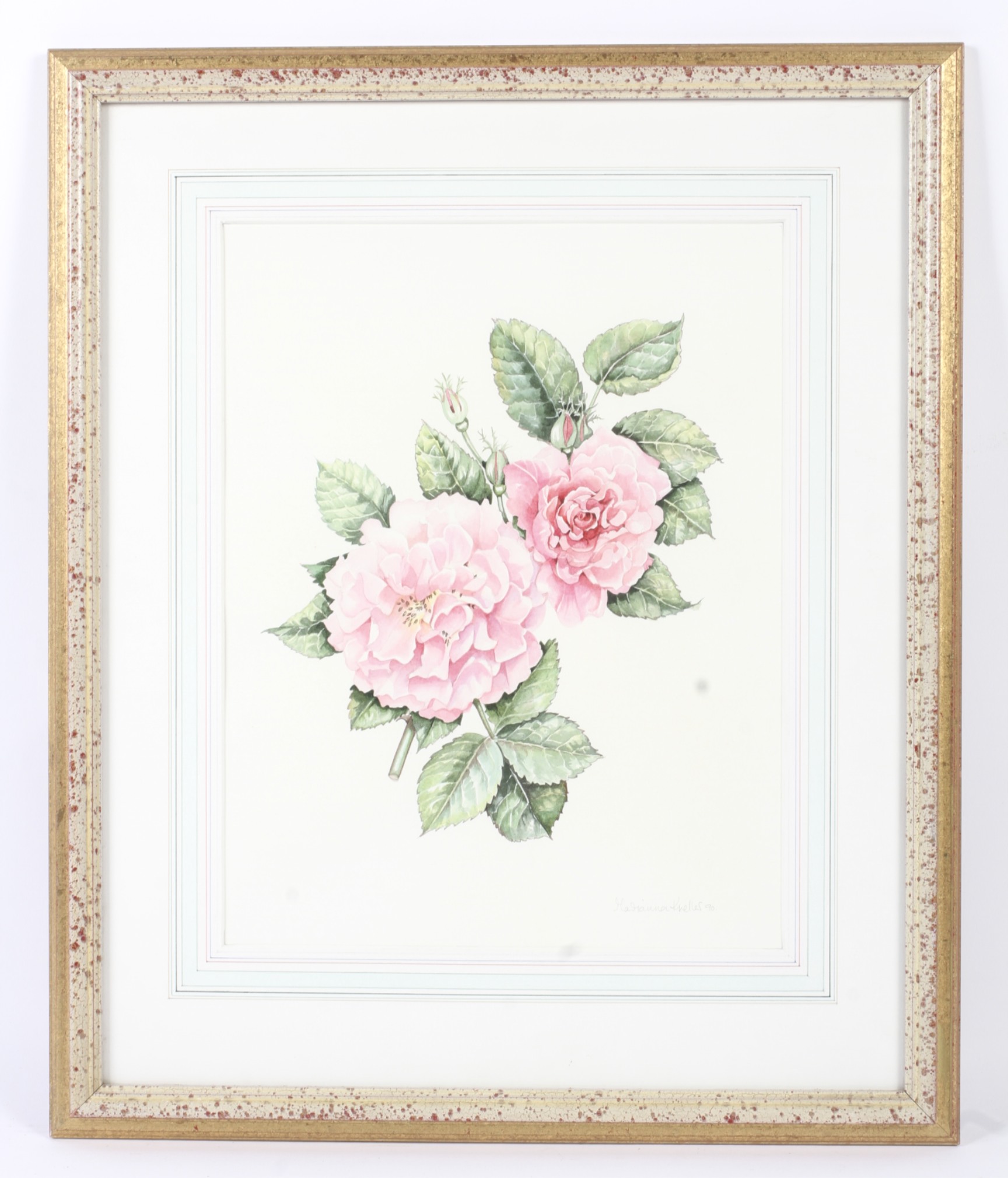 Marianna Kneller, a study of a pink rose spray, watercolour. - Image 2 of 3