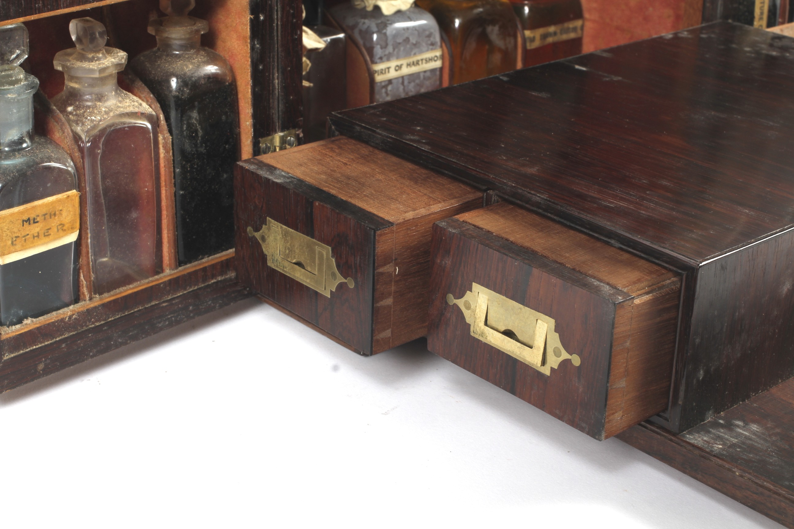 A Victorian rosewood travelling apothecary cabinet with contents. - Image 6 of 17