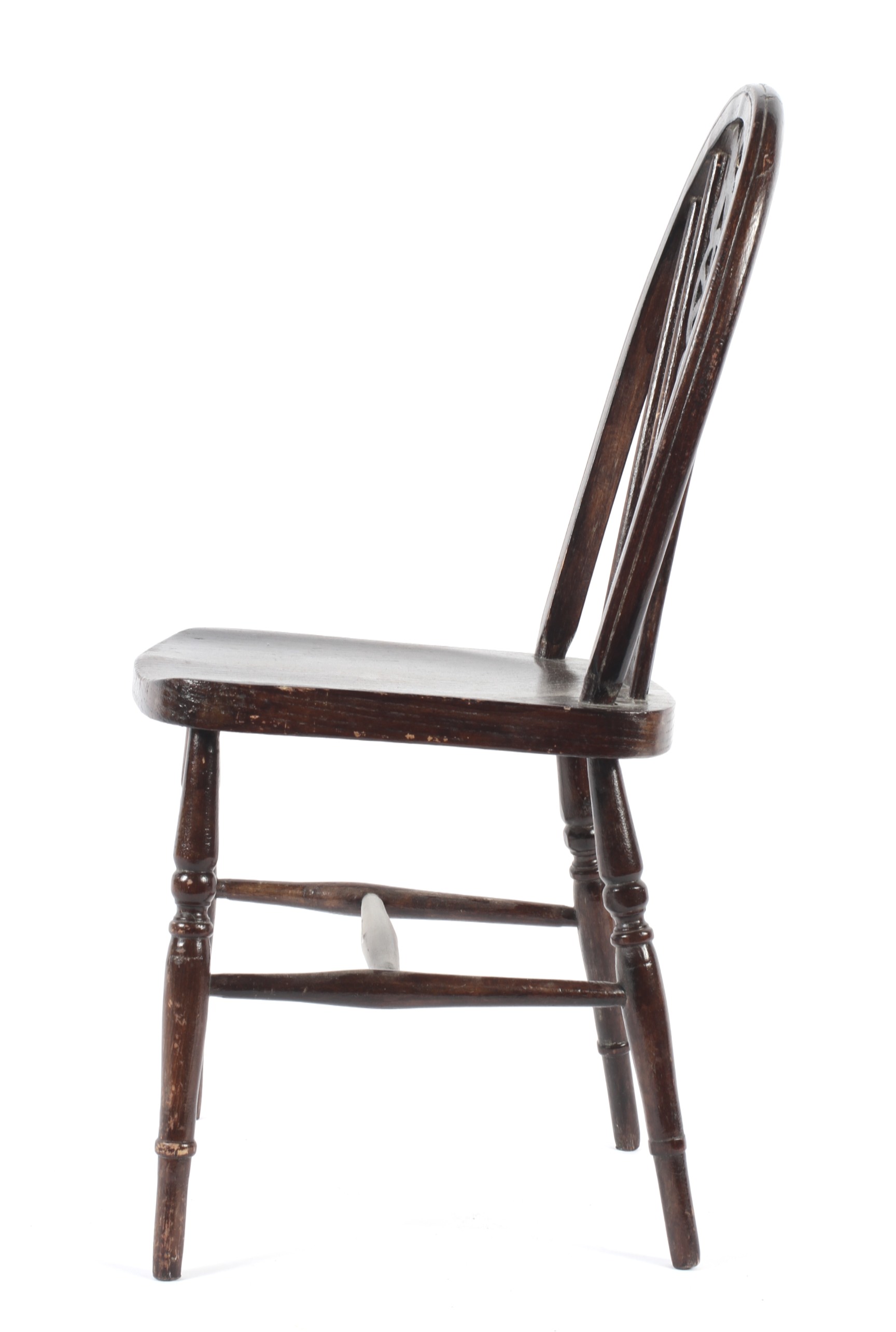 An early 20th century stained wooden apprentice piece wheel back chair. - Image 2 of 2