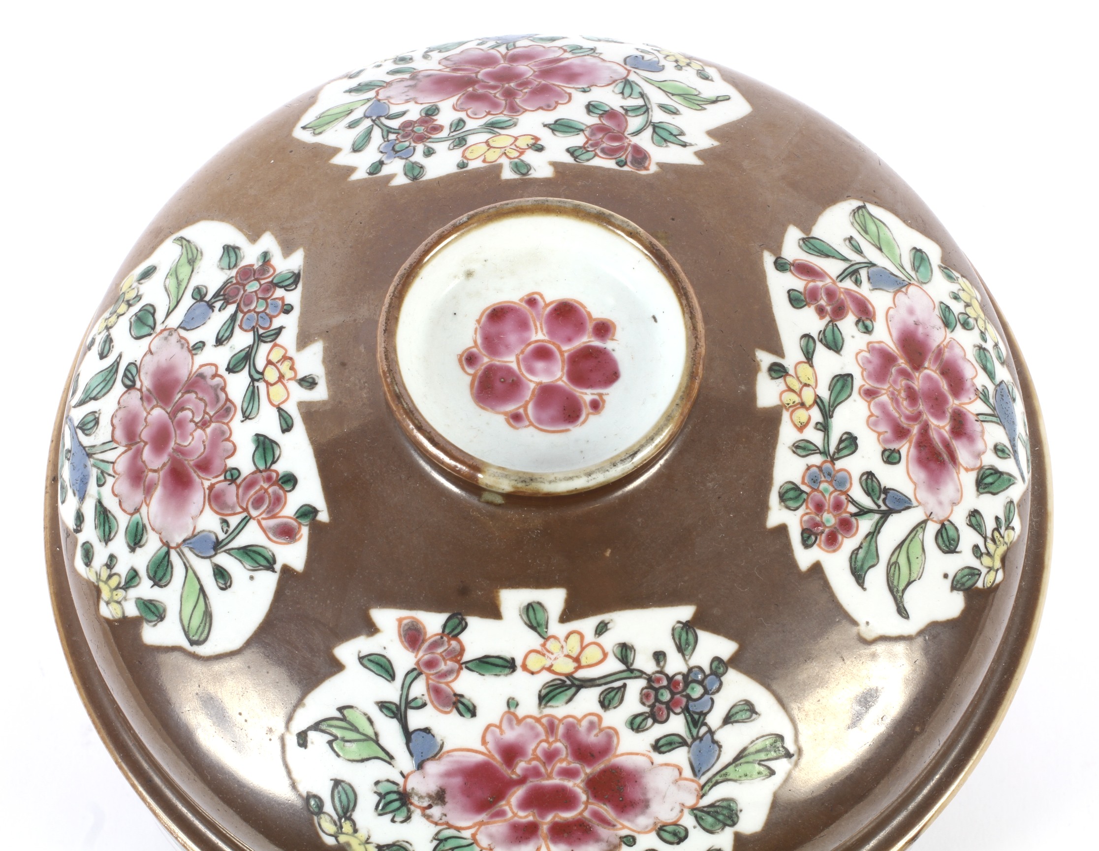 A Chinese famille rose porcelain cafe-au-lait ground jar and cover. - Image 2 of 3