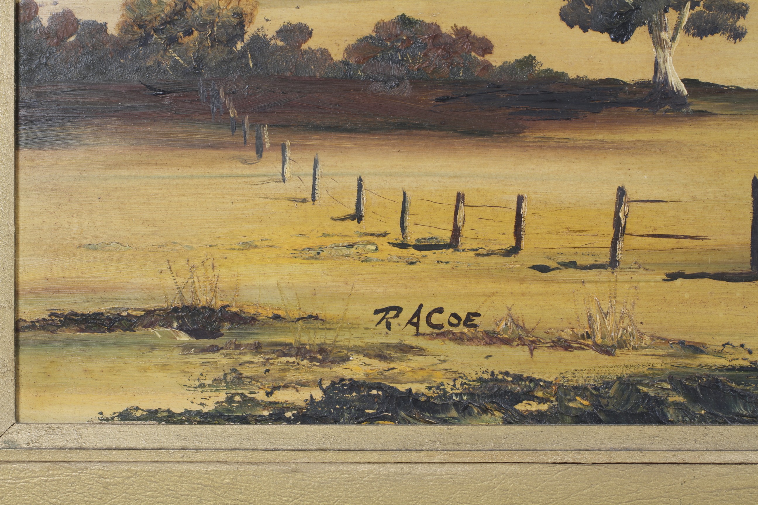 RA Coe (Western Australia, 20th Century), Mountainous Tree Strewn landscape, oil on board. - Image 3 of 3